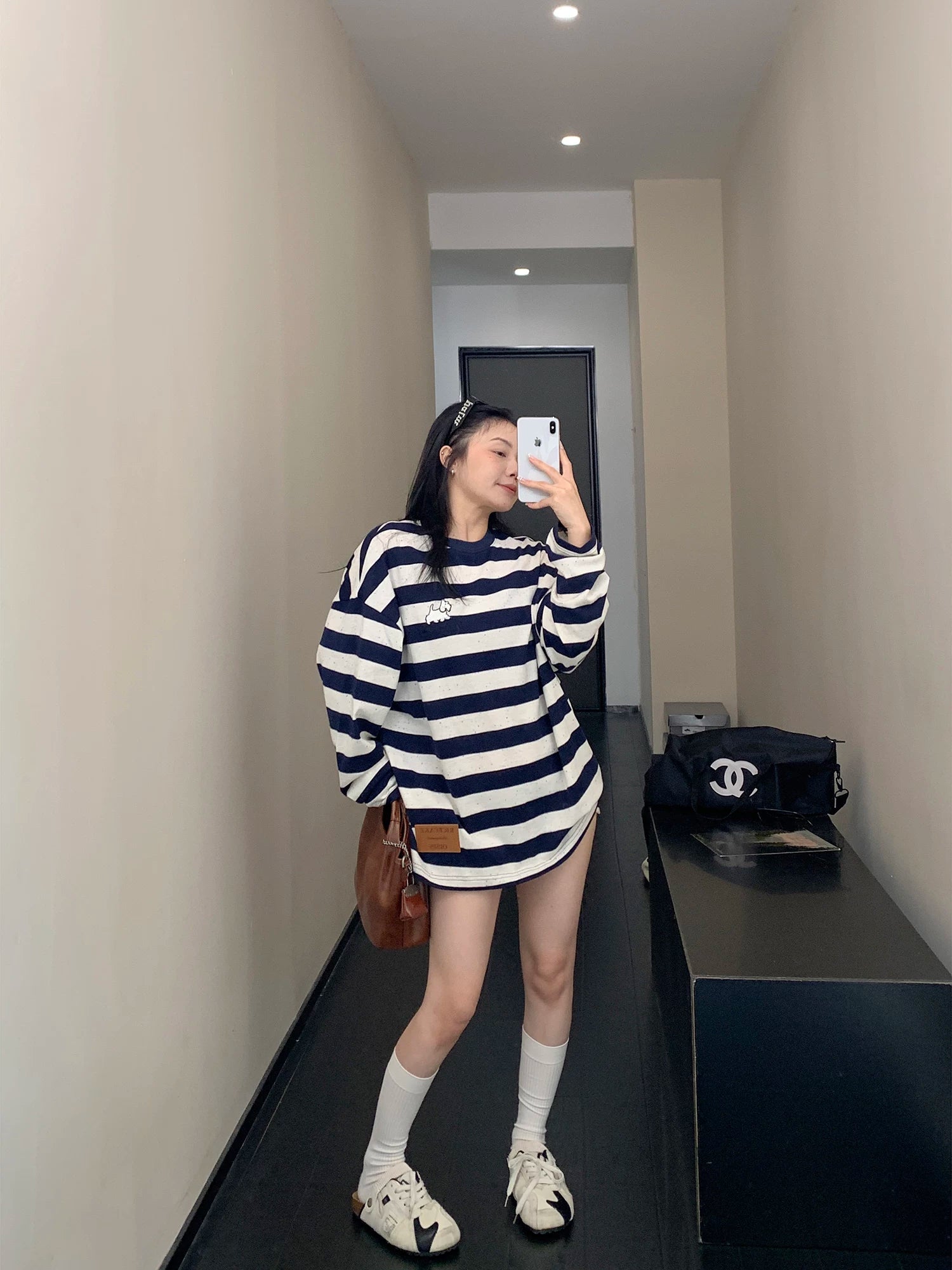 Navy Speckle Stripe Pup Tee