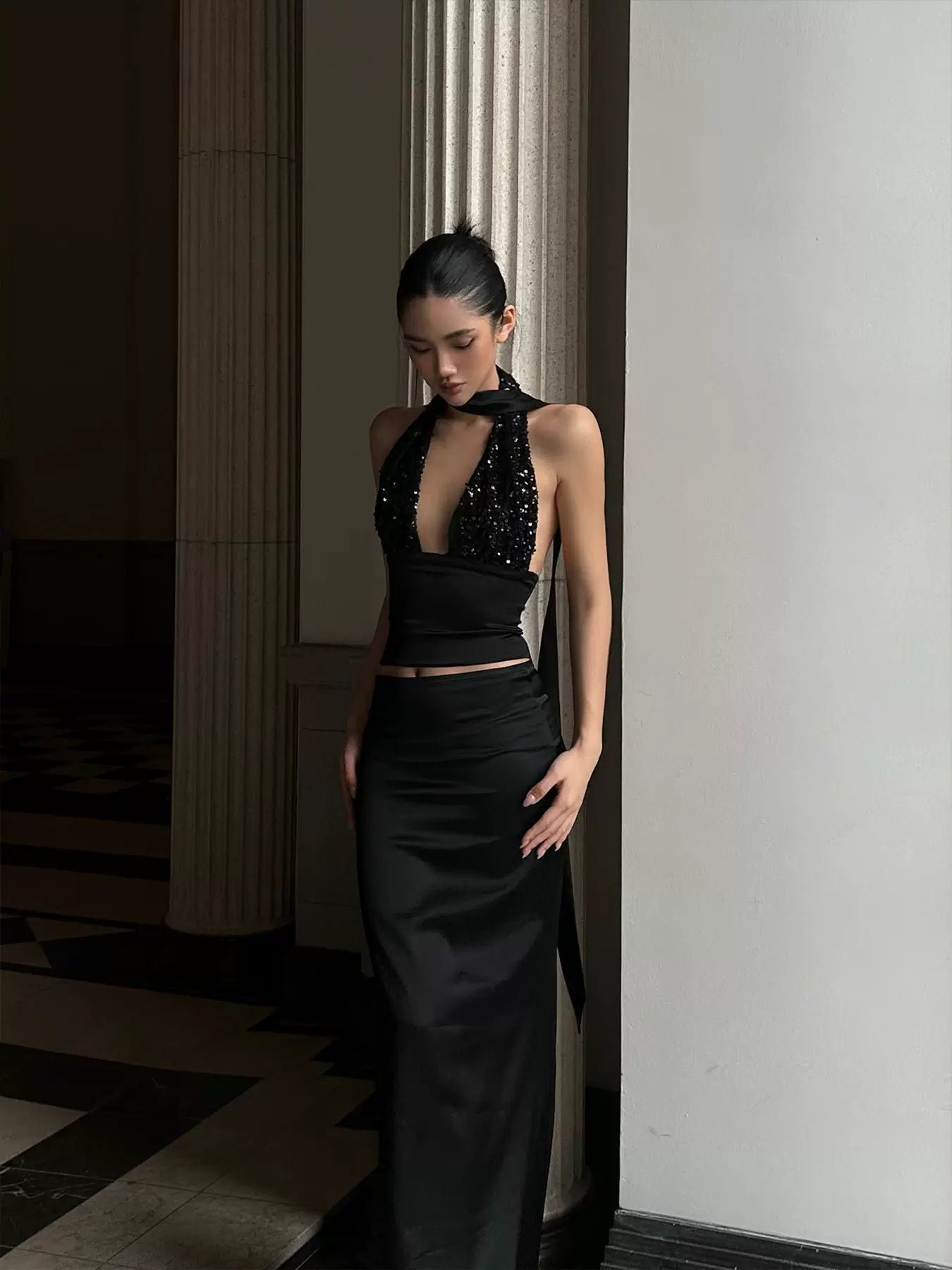 Black High-Waisted Straight Maxi Skirt
