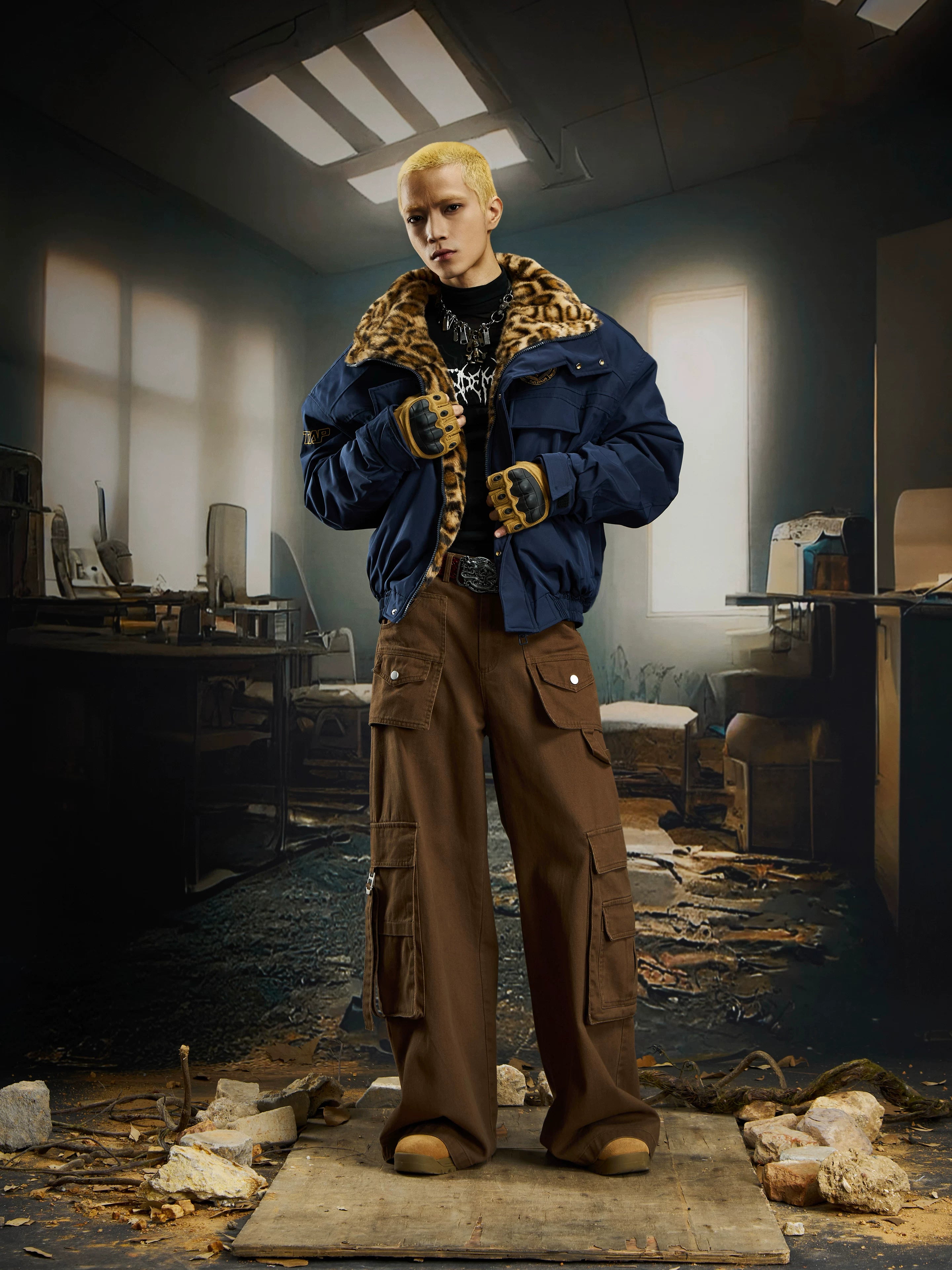 Ember Prowl Leopard‑Collar Bomber Jacket