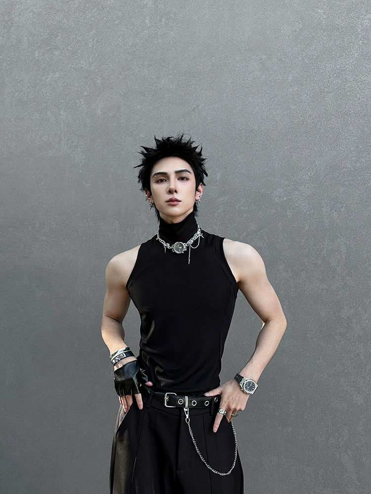 Black Sleeveless High Neck Tank Top