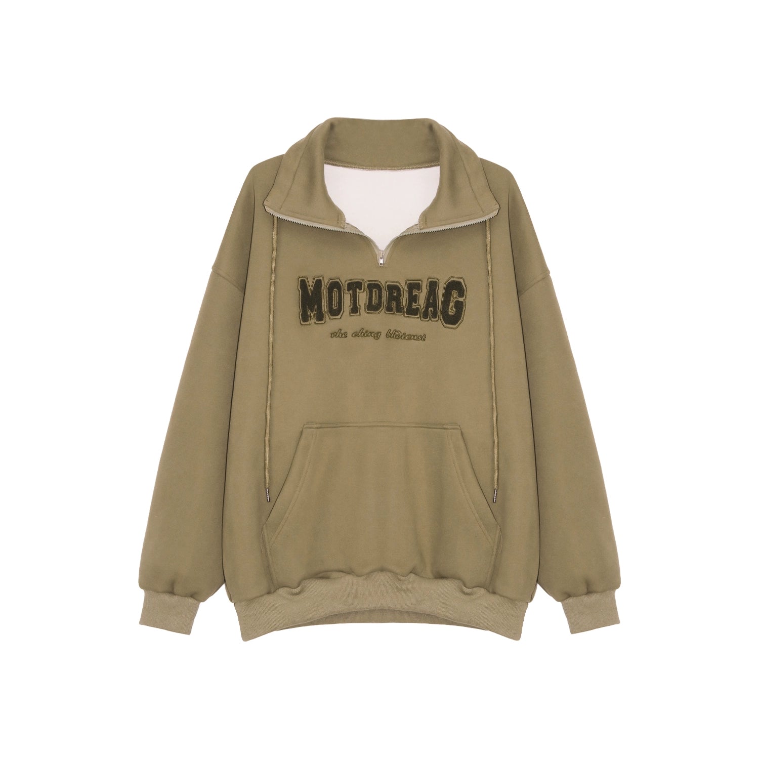 Quarter-Zip Mock Neck Sweatshirt with Embroidered Text
