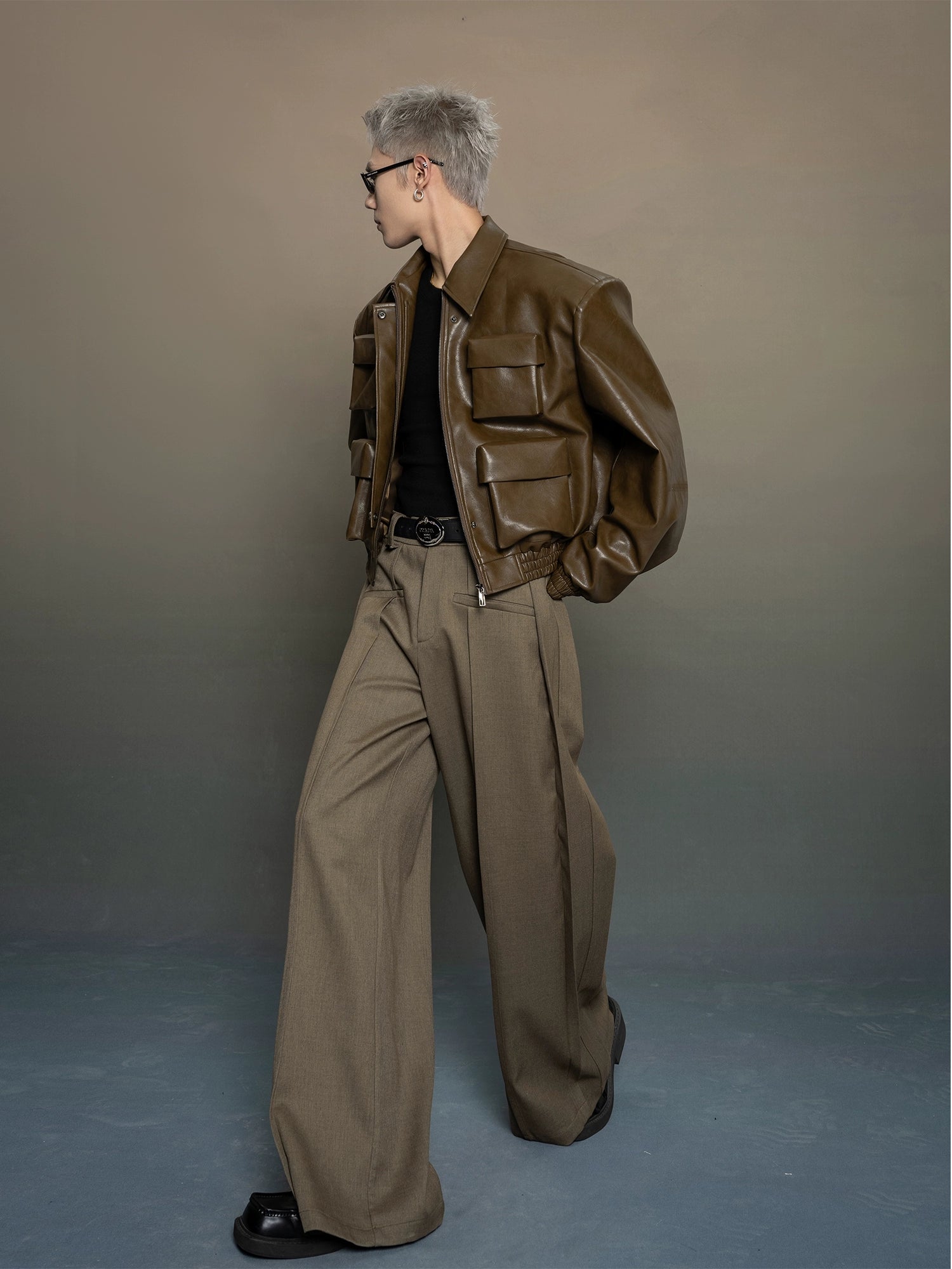 Boxy Faux Leather Cargo Pocket Jacket