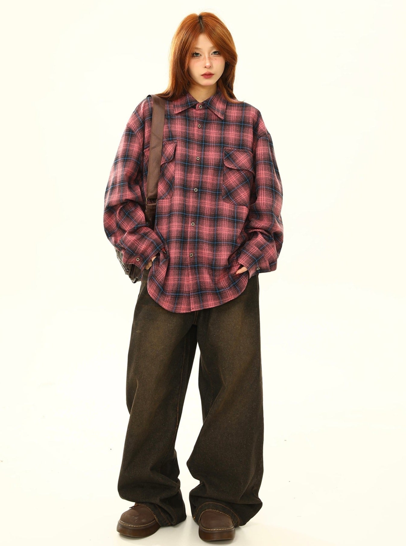 Retro Oversized Plaid Flannel Shirt