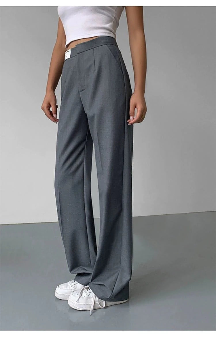 High-Waist Loose Wide-Leg Suit Trousers - chiclara