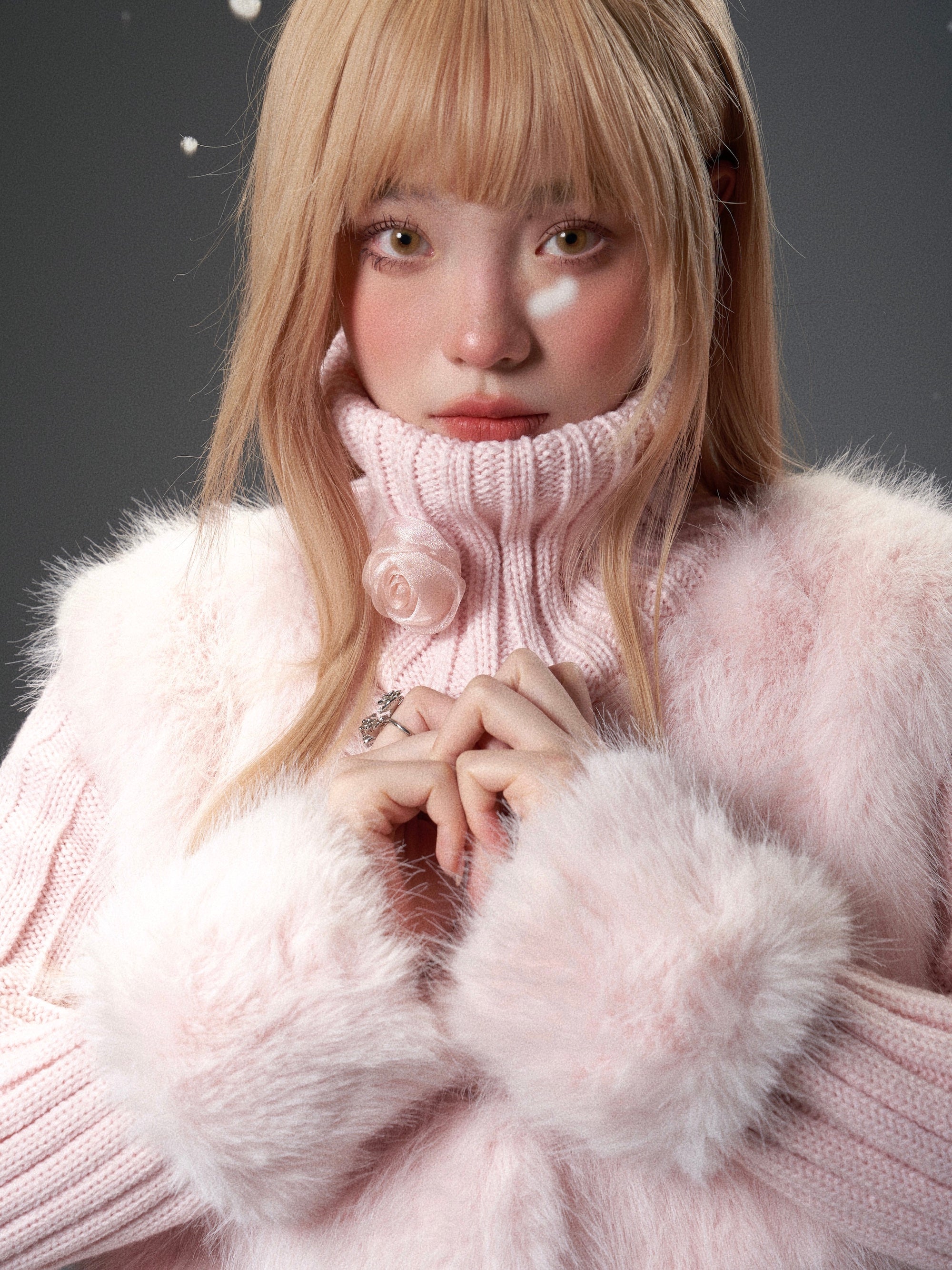 Pink Mixed-Texture Fur Jacket