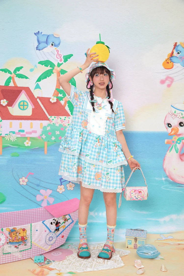 Sweet Gingham Lace Tiered Dress