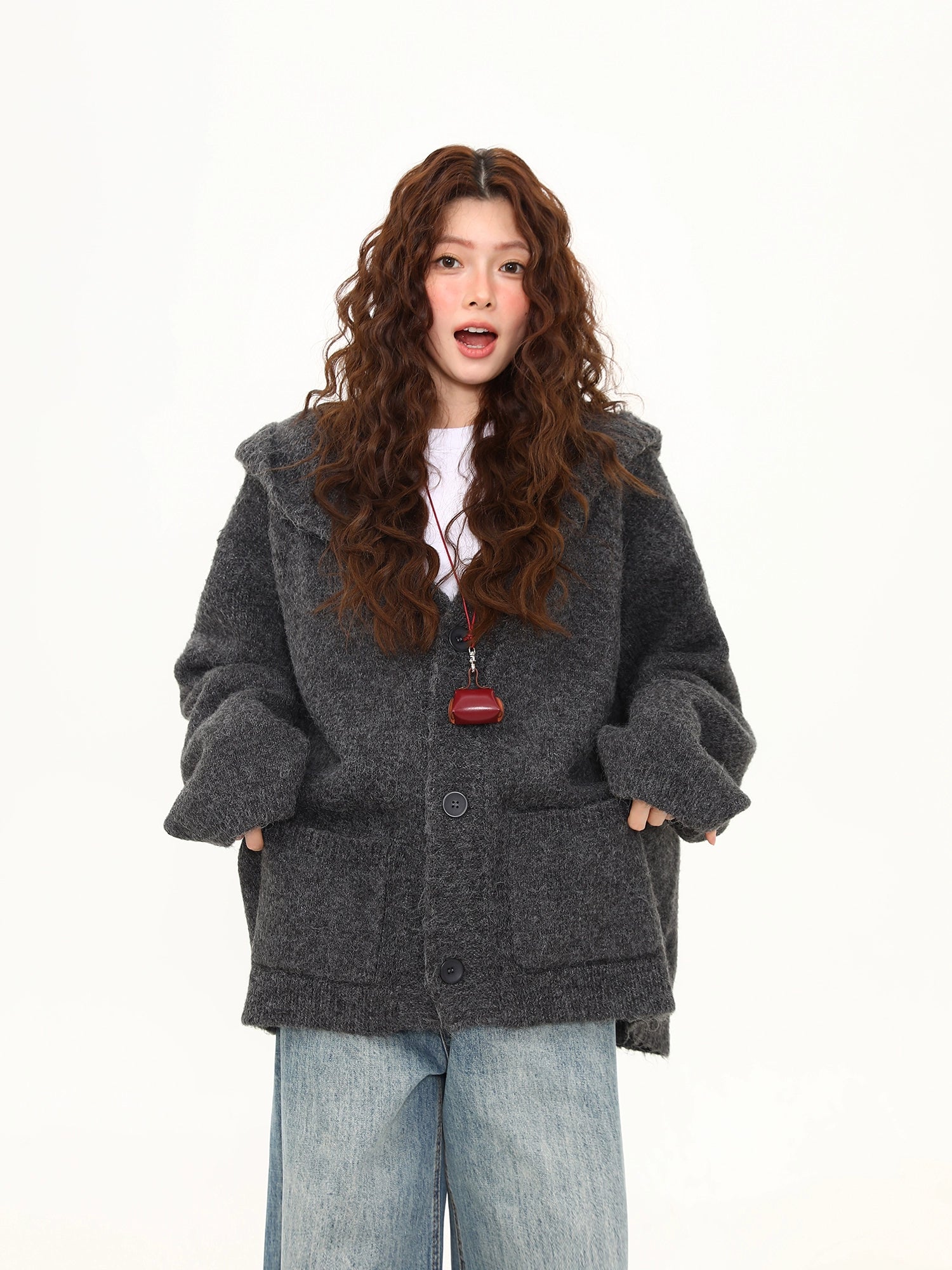 Ash Mist Hooded Knit Cardigan