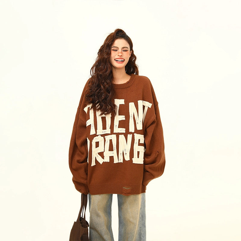Agent Orange Distressed Knit Sweater