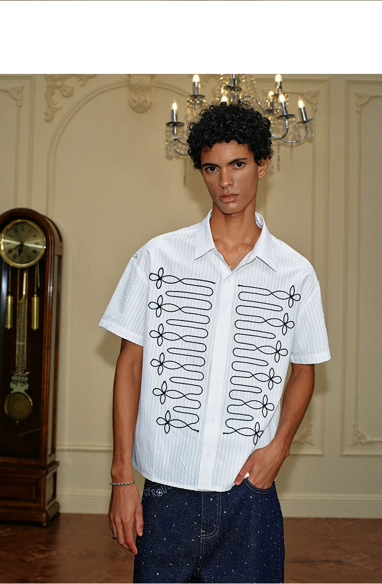 Embroidered Loop Detail Short Sleeve Shirt