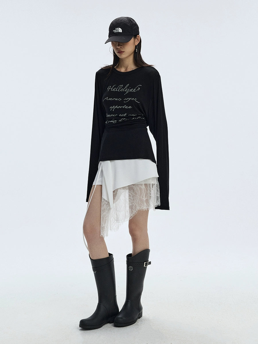 Twilight Veil Asymmetric Lace‑Hem Skirt