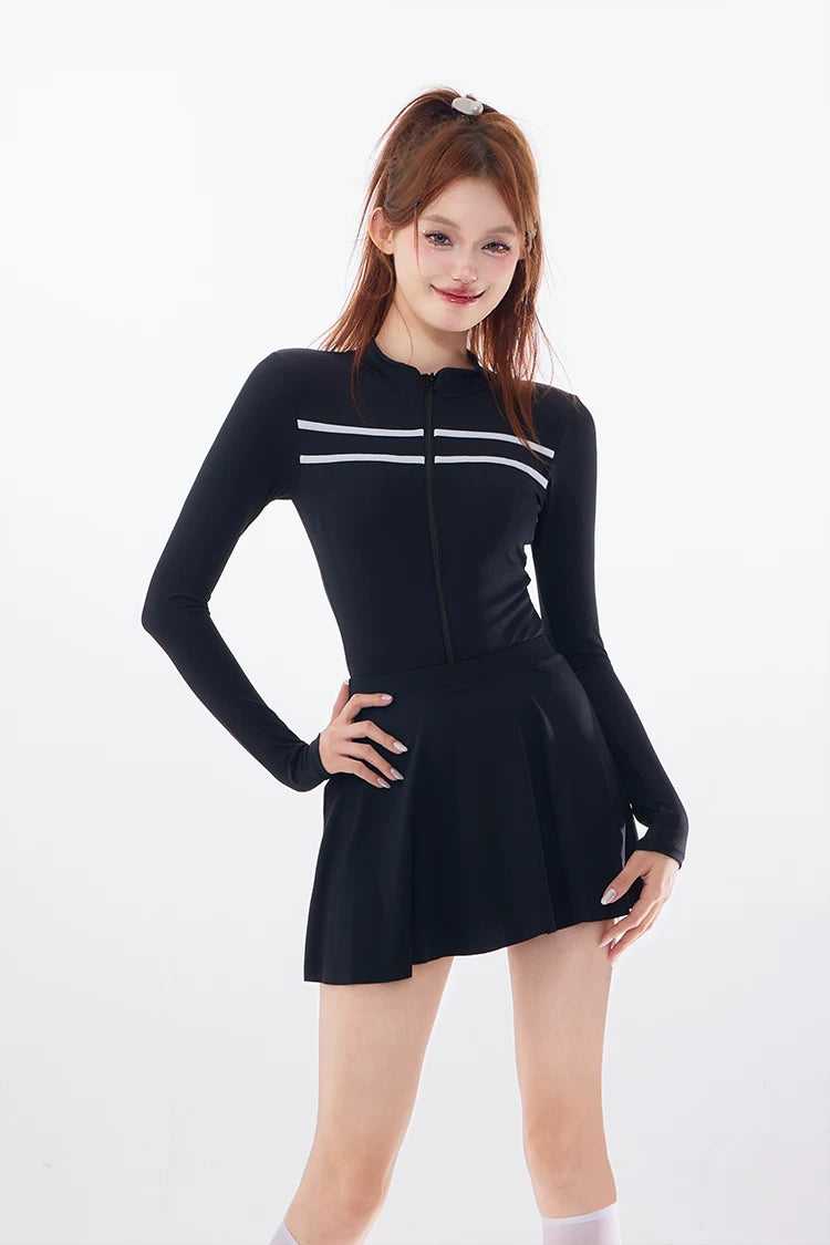 Midnight Varsity Zip Skater Swim Dress