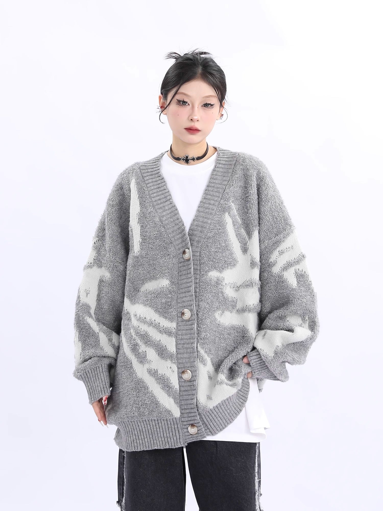 Abstract Pattern Knit Cardigan