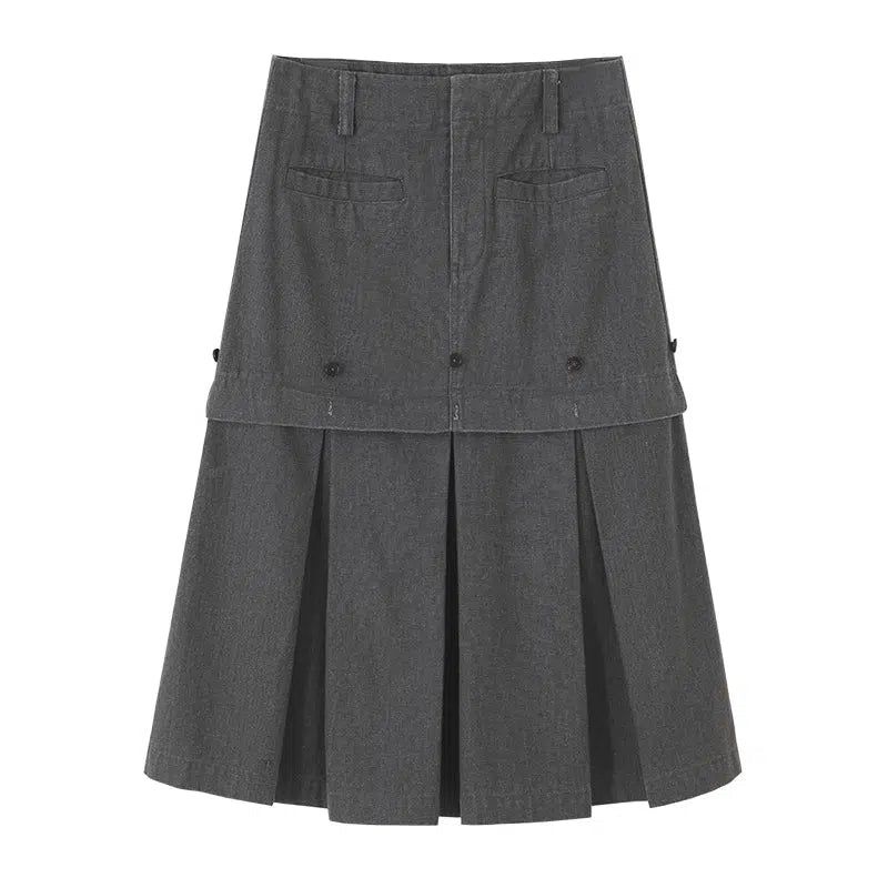 Feminine Washed Half Pleated Skirt - chiclara