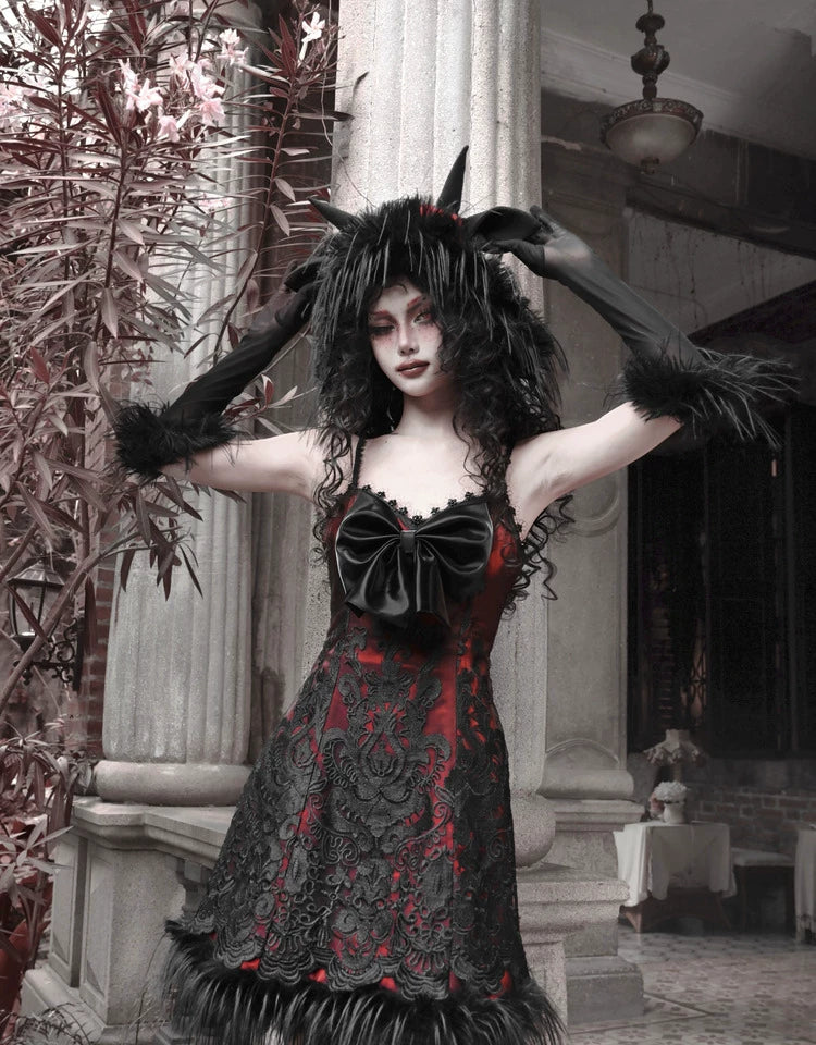 Crimson Devil Horn Faux Fur Hat