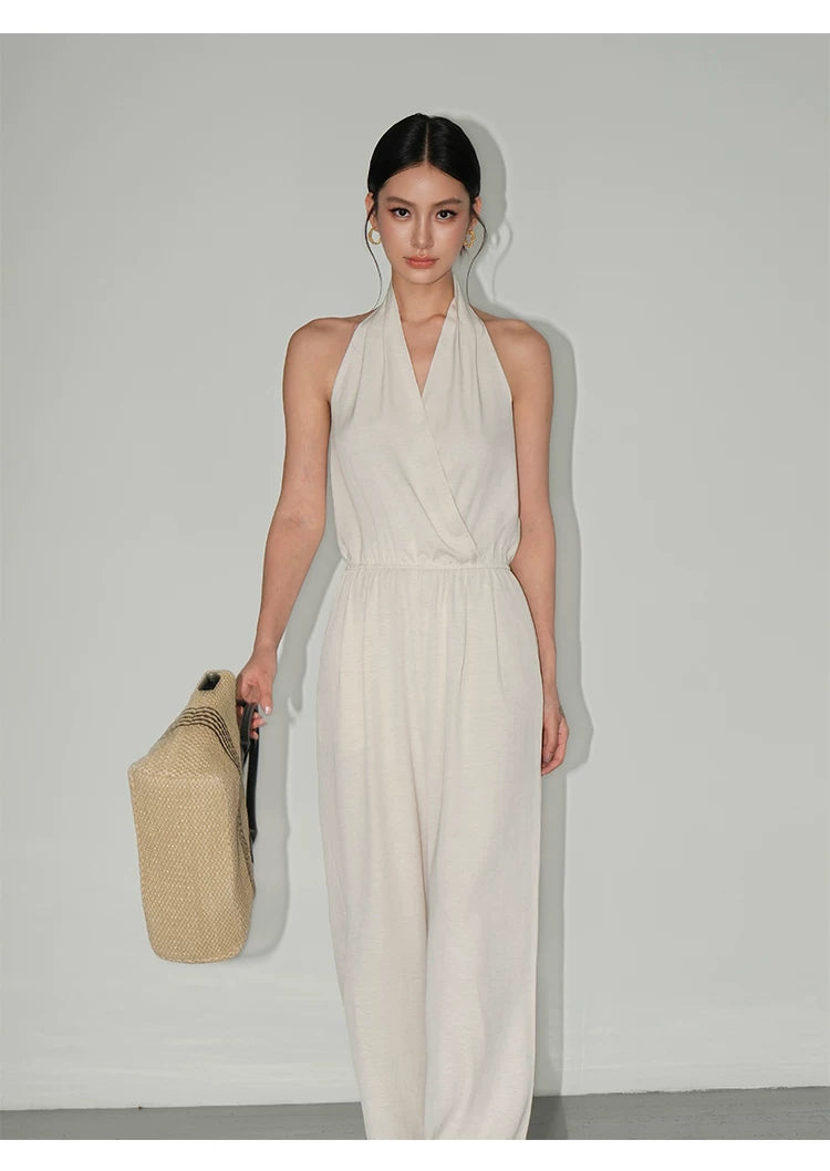 Draped Halter Wide Leg Jumpsuit