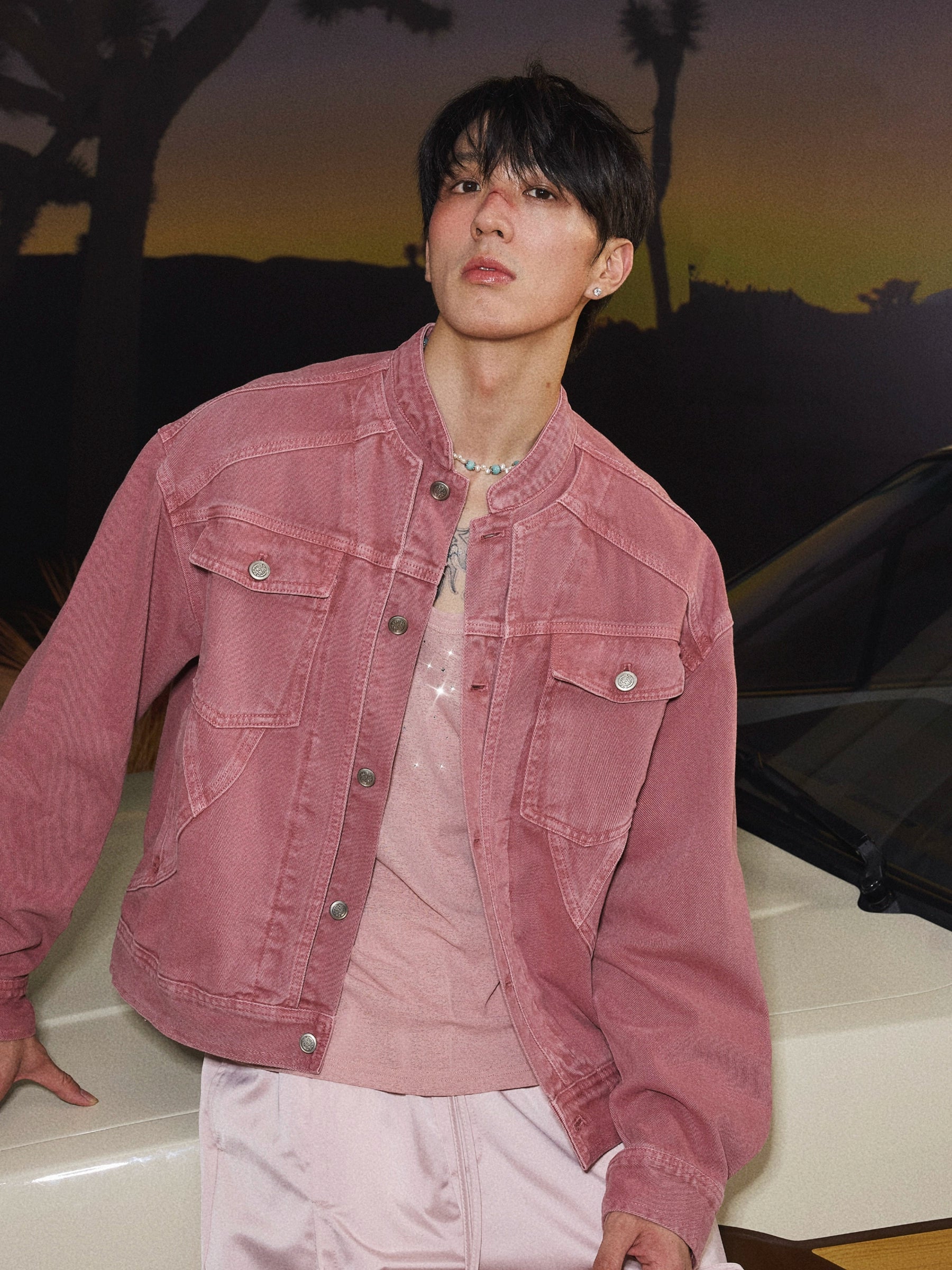 Vintage Rose Denim Trucker Jacket