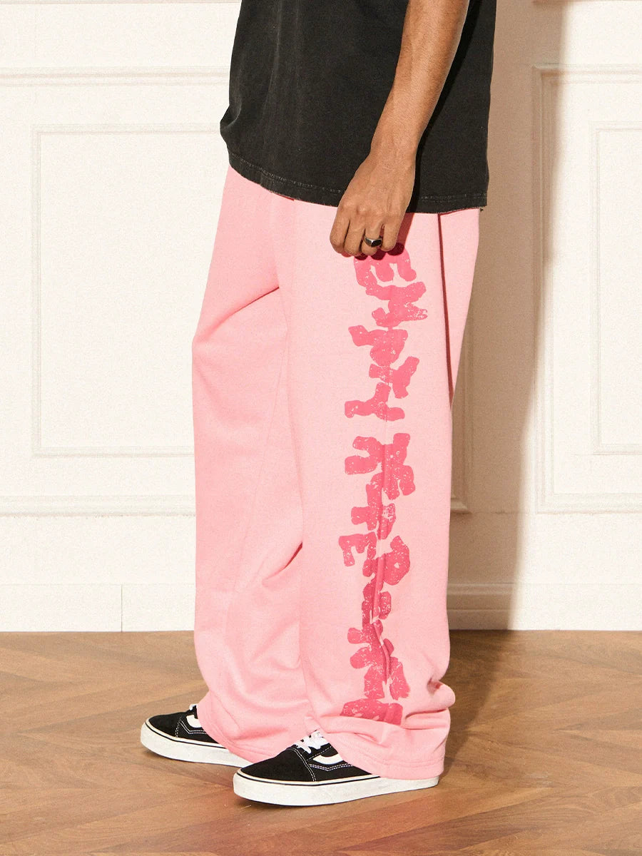 Trendy Pink Distressed Logo Sweatpants - chiclara