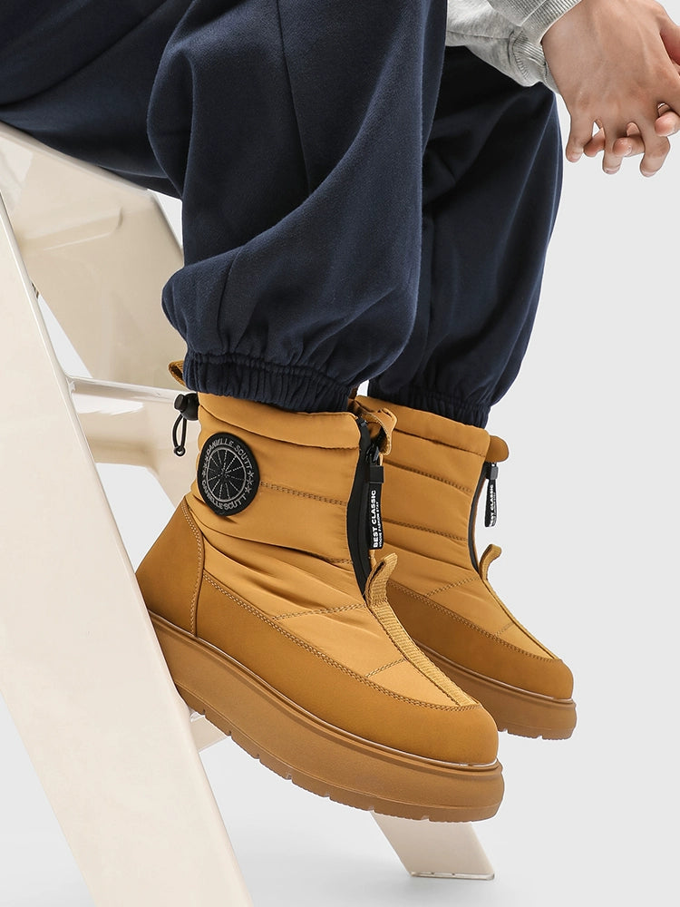 Quilted Winter Boots with Drawstring and Patch Detailing
