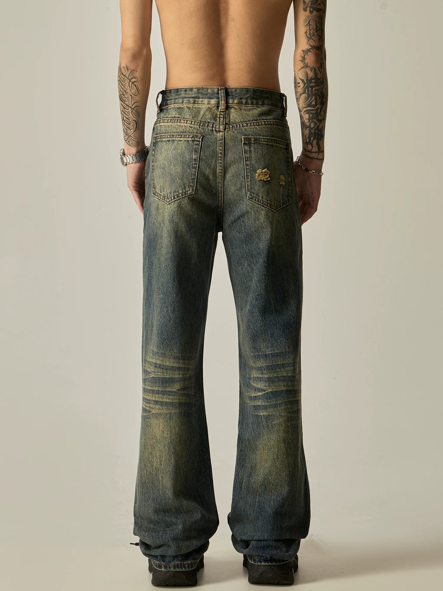 Vintage Wash Flared Denim Jeans