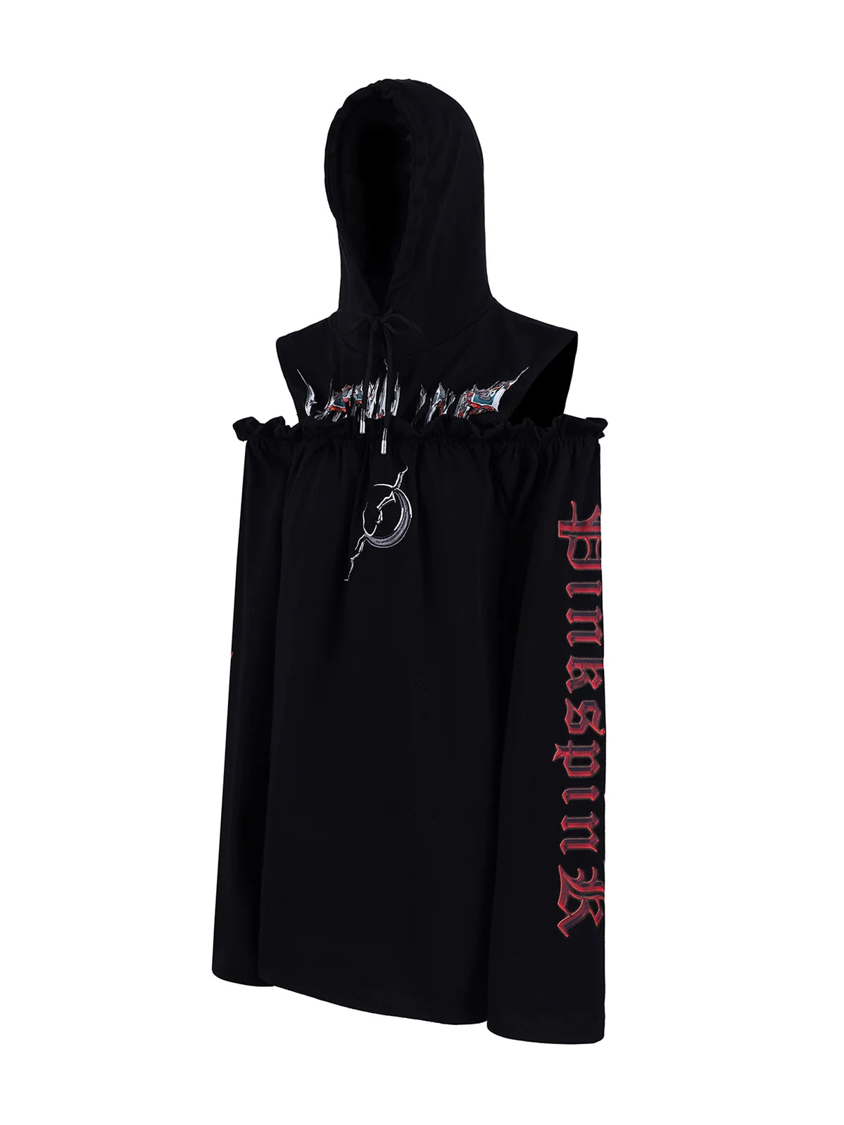 PINKSPINK Gothic Off-Shoulder Hoodie - Black