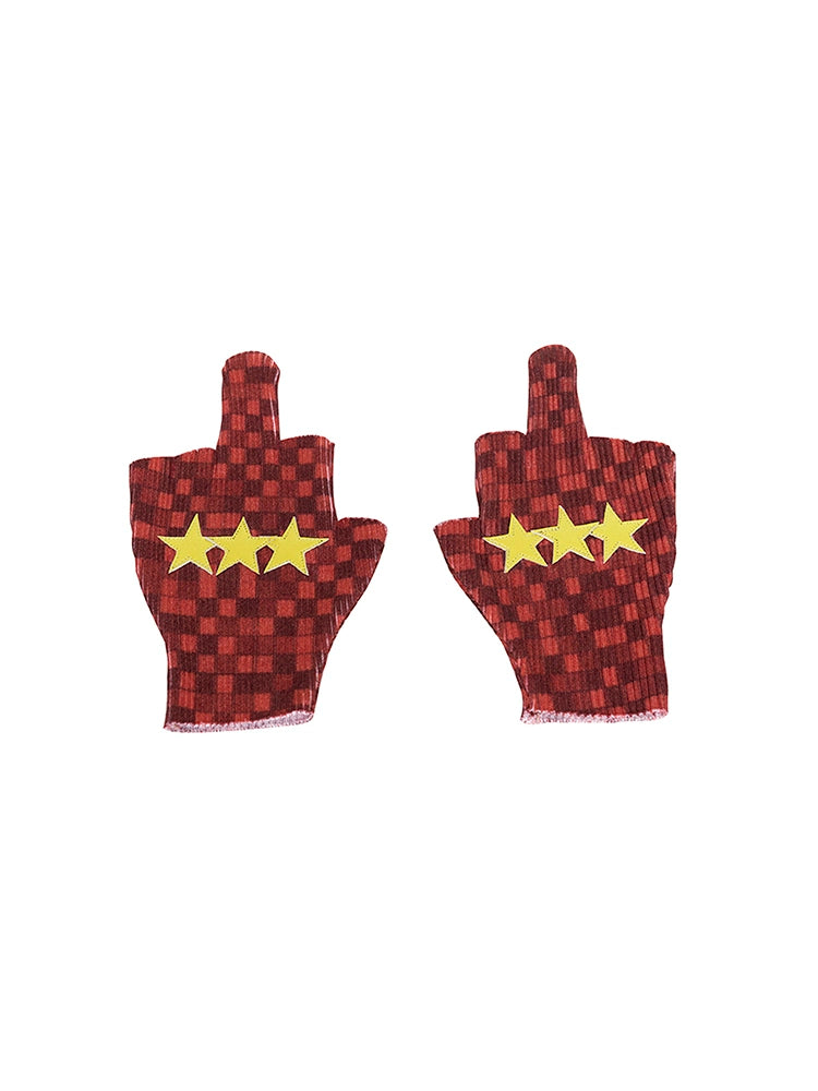 Red Fingerless Star Patch Gloves
