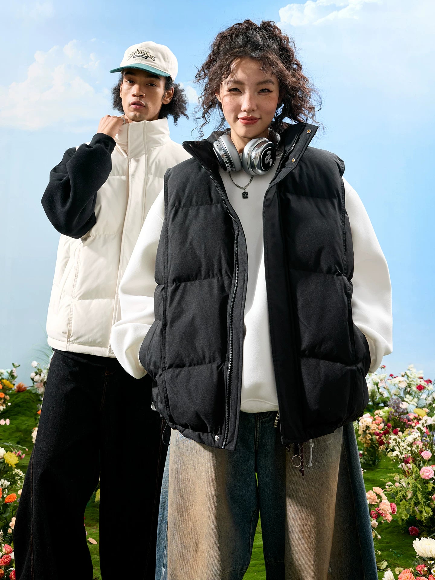 Oversized Puffer Vest with Stand Collar