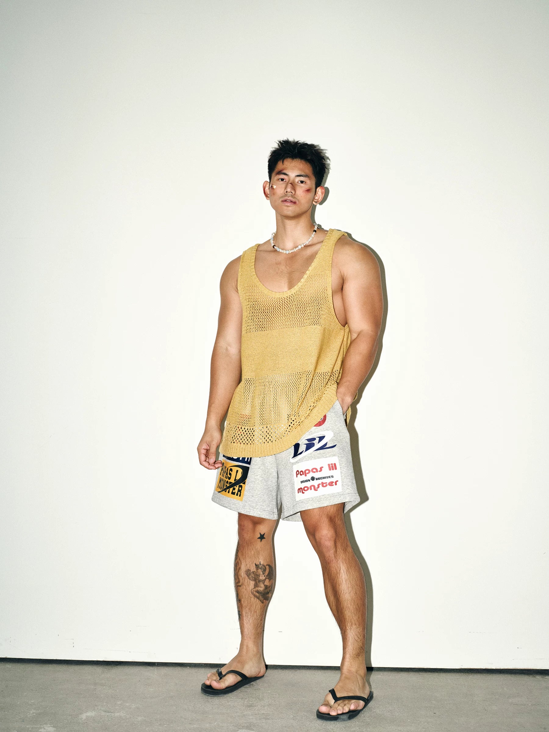 Honey Mustard Open-Knit Mesh Tank Top