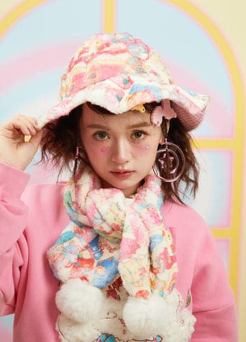 Cute Cartoon Print Hat And Scarf Set - chiclara