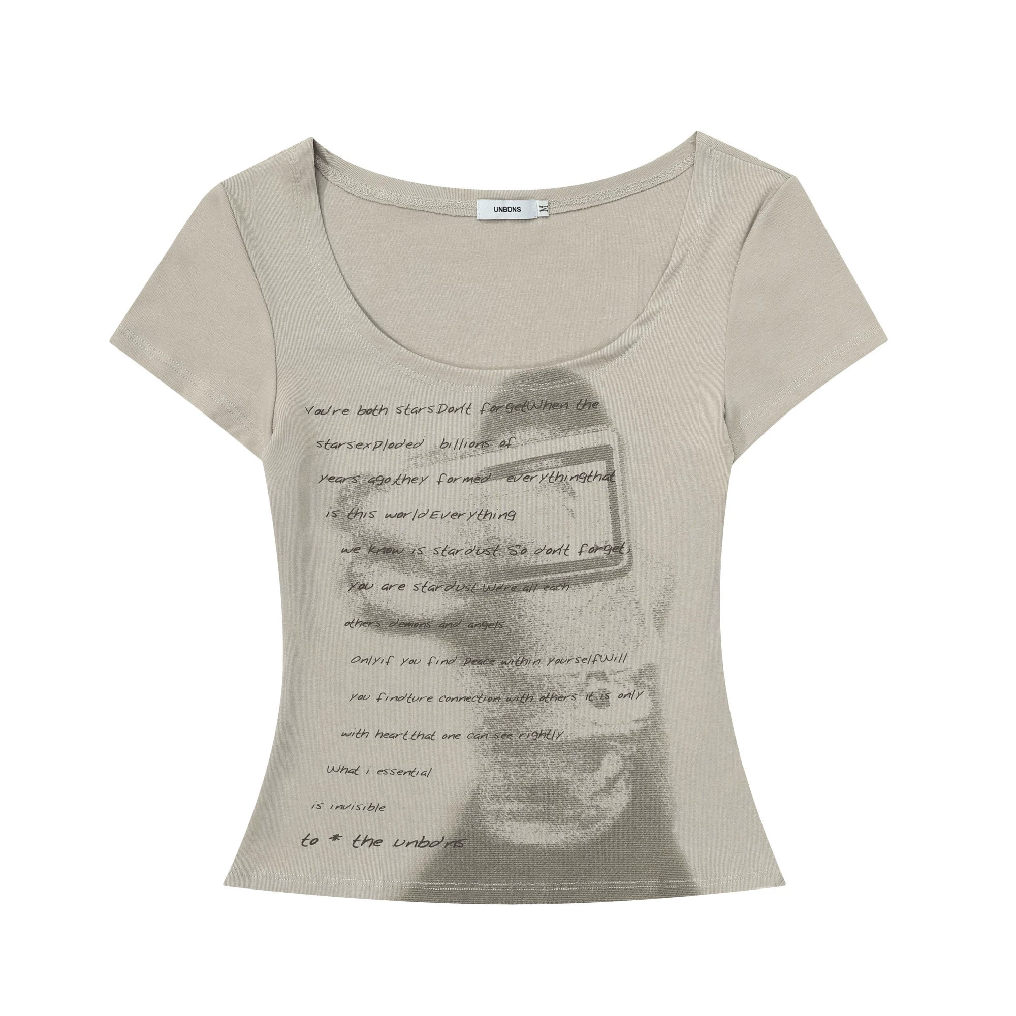 Vintage Text and Shadow Print Short Sleeve T-shirt