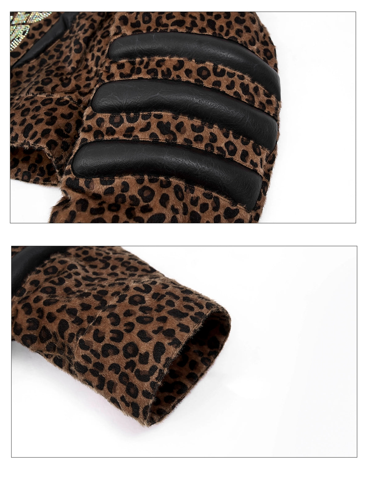 Leopard Print Jacket with Black Faux Leather Appliqué and Studded Detailing