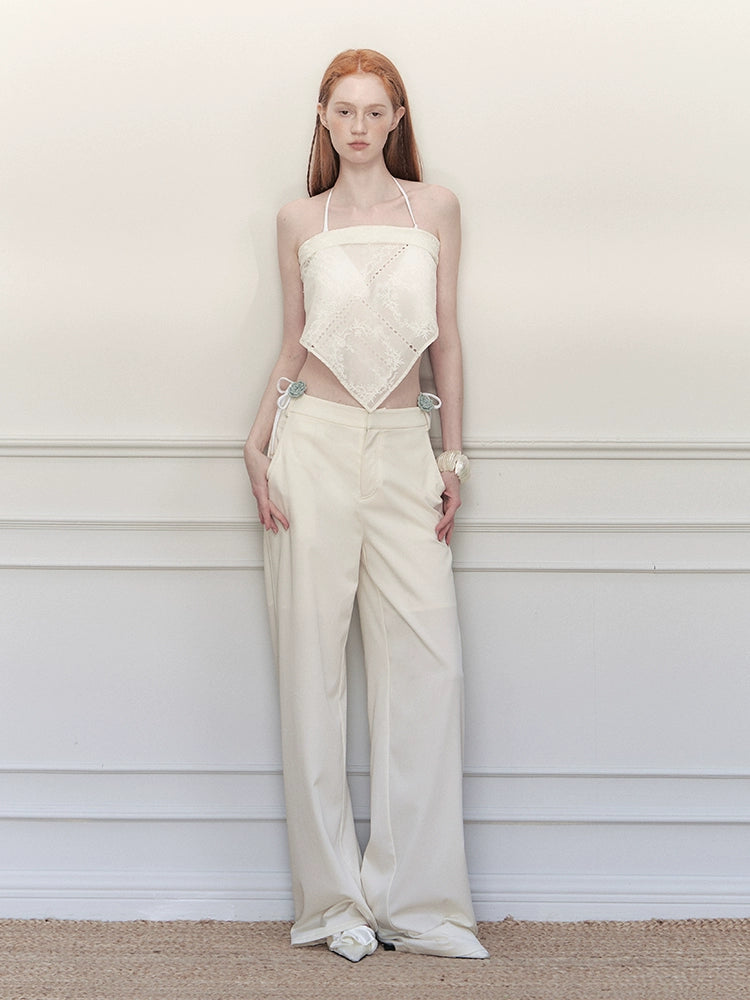 Embroidered Wrap Skirt Wide-Leg Trousers