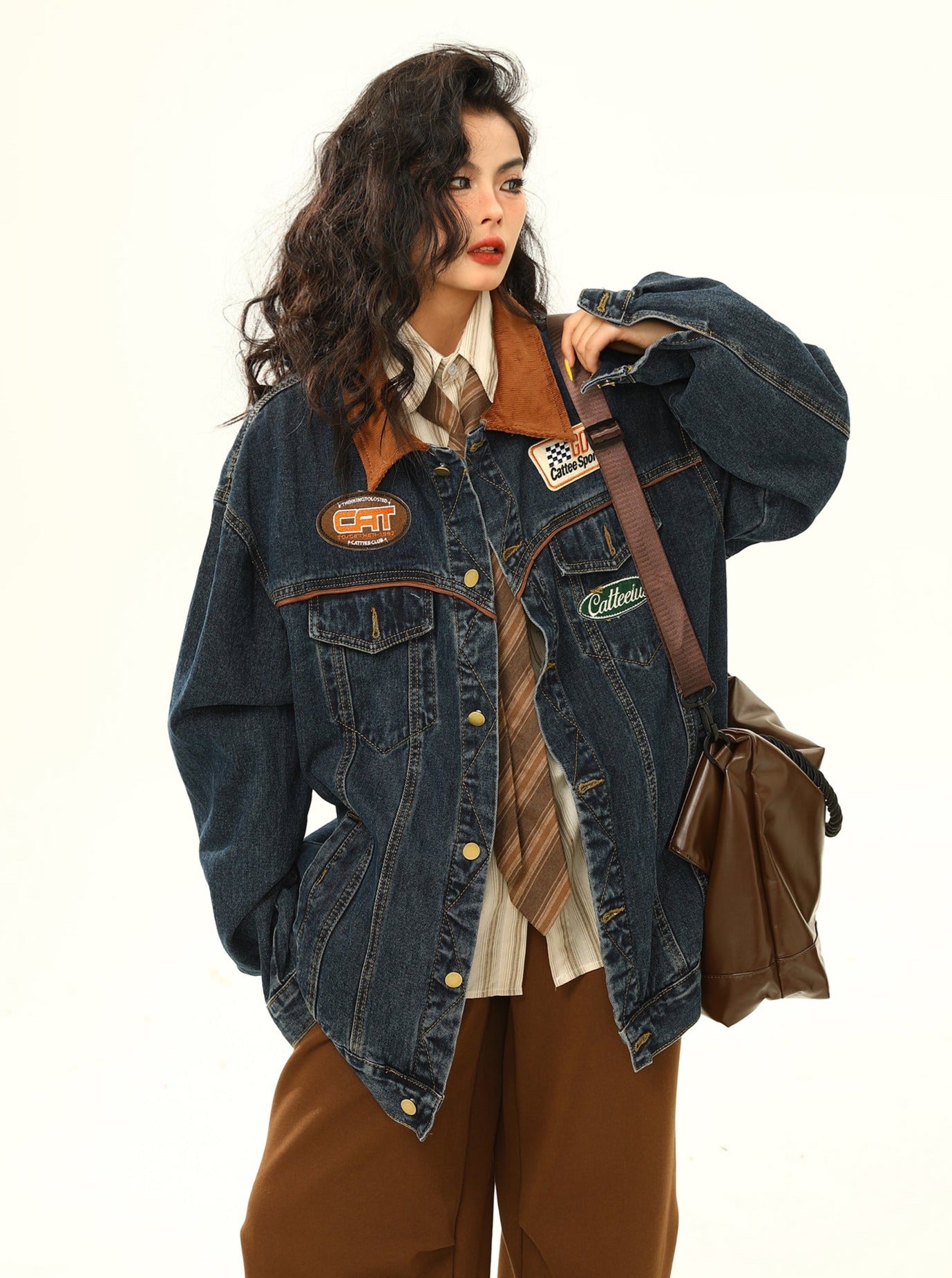 Racing Patch Denim Jacket with Corduroy Collar