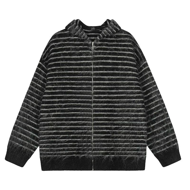 Frost Whisker Fuzzy Stripe Zip Cardigan