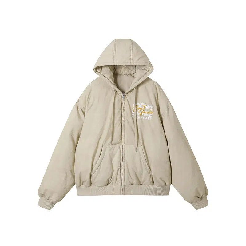 Hooded Drawstring Puffer Jacket - chiclara