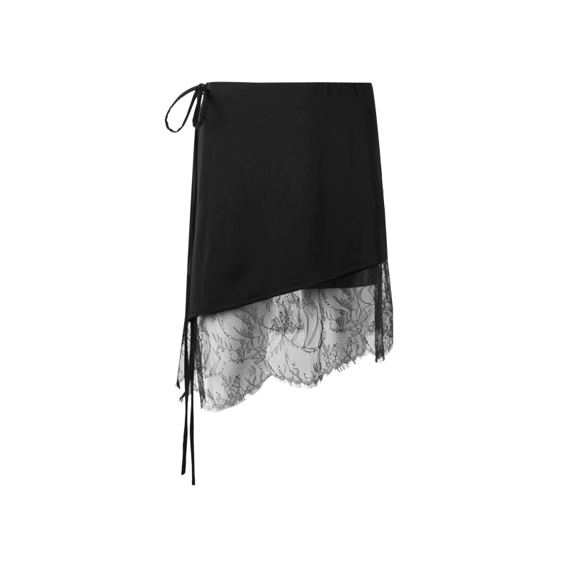 Twilight Veil Asymmetric Lace‑Hem Skirt