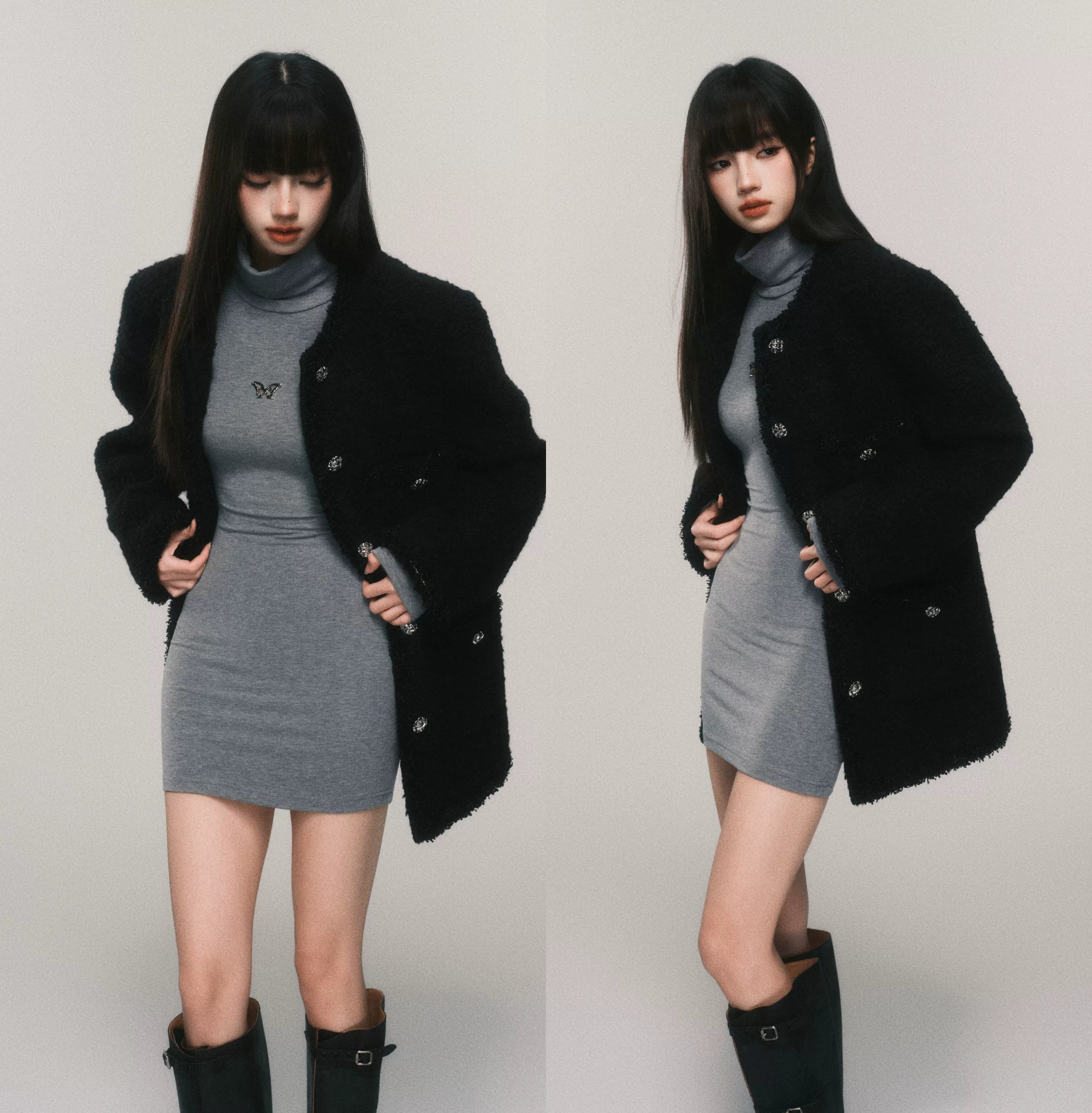 Seraphic Silhouette Butterfly Turtleneck Maxi Dress