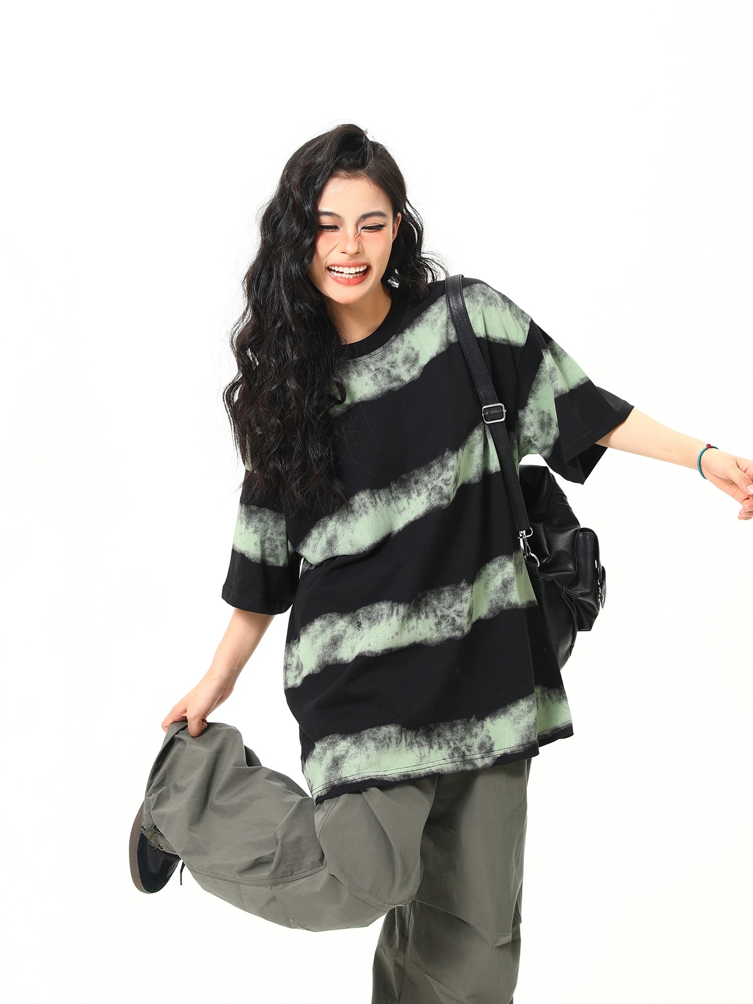 Acid Wash Striped Oversized Tee