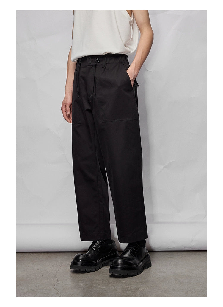 Wide Relaxed Straight-Cut Cropped/Mid-Length Pants