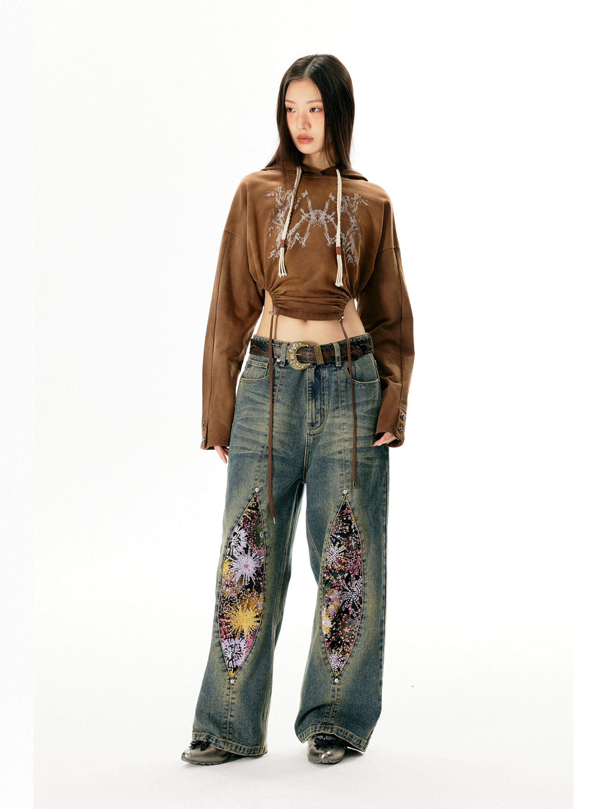 Vintage Firework Distressed Jeans With Relaxed Straight Fit - chiclara