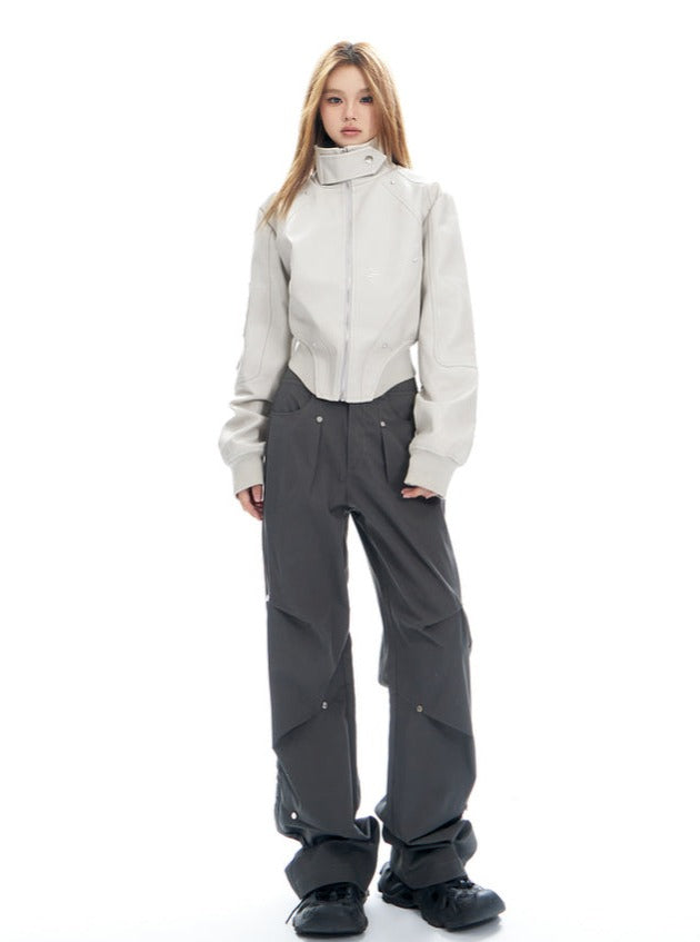 Charcoal Cargo-Style Wide-Leg Pants