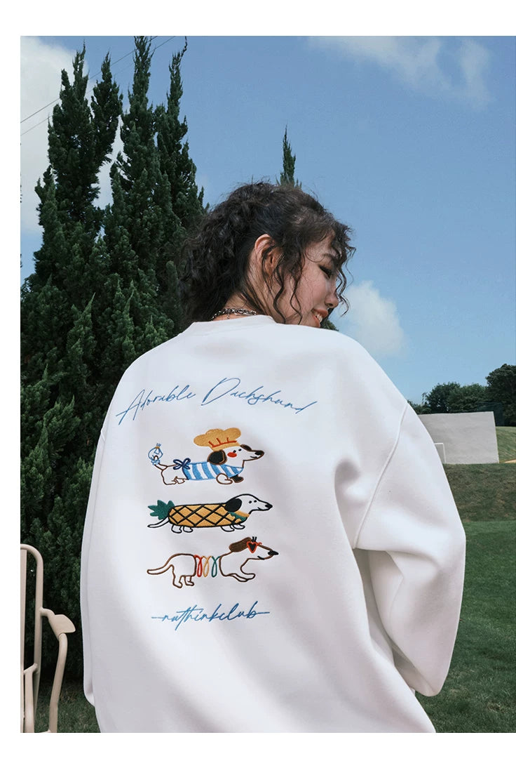 Embroidered Dachshund Graphic Oversized Sweatshirt