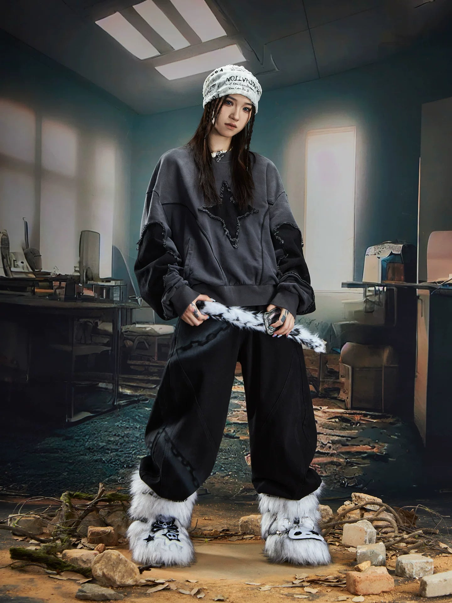 Riftstar Shredded Oversize Crewneck Sweater