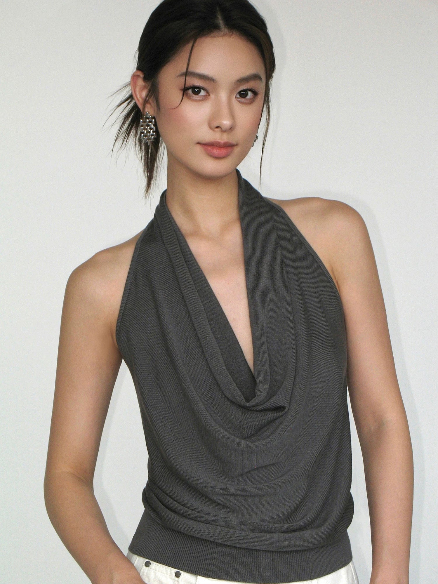 Midnight Cascade Drape Halter Top