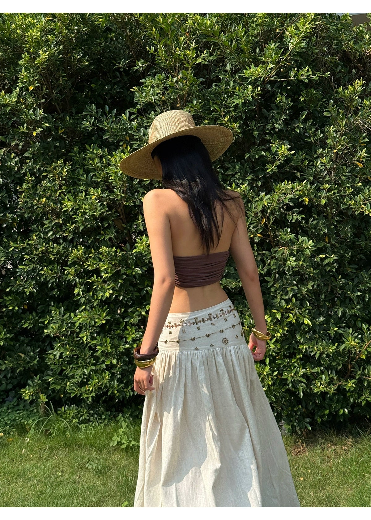 Brown Halter Neck Cut-Out Crop Top