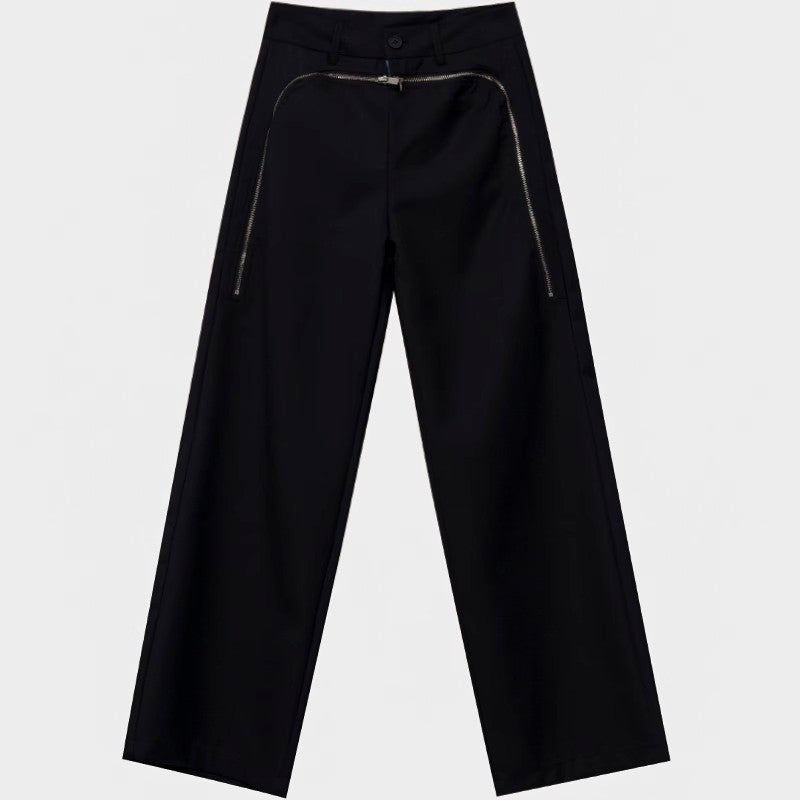 Zip Detail Wide Leg Pants
