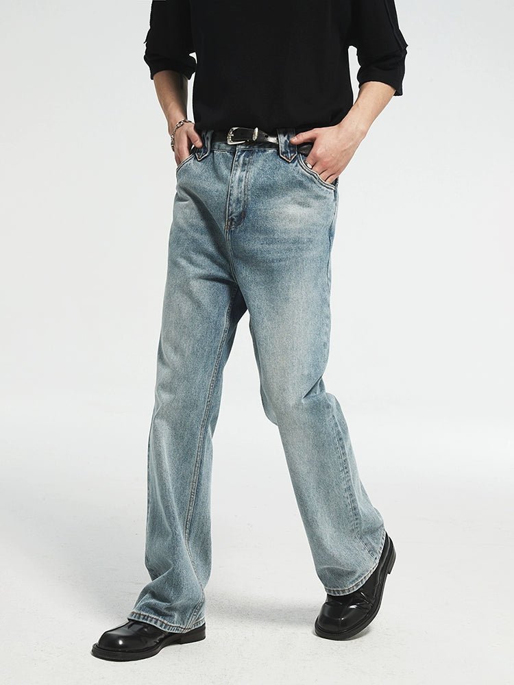 Light Wash Zip Straight-Leg Jeans