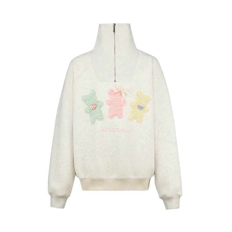 Pastel Bear Trio Quarter-Zip Sweatshirt