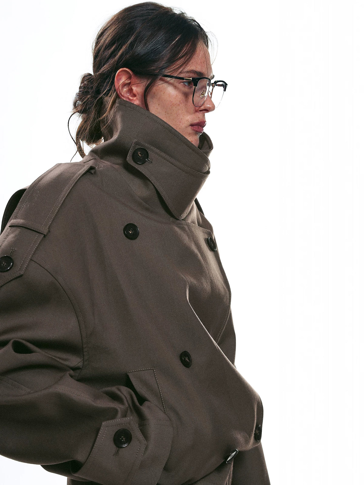 Draped Collar Belted Trench Jacket
