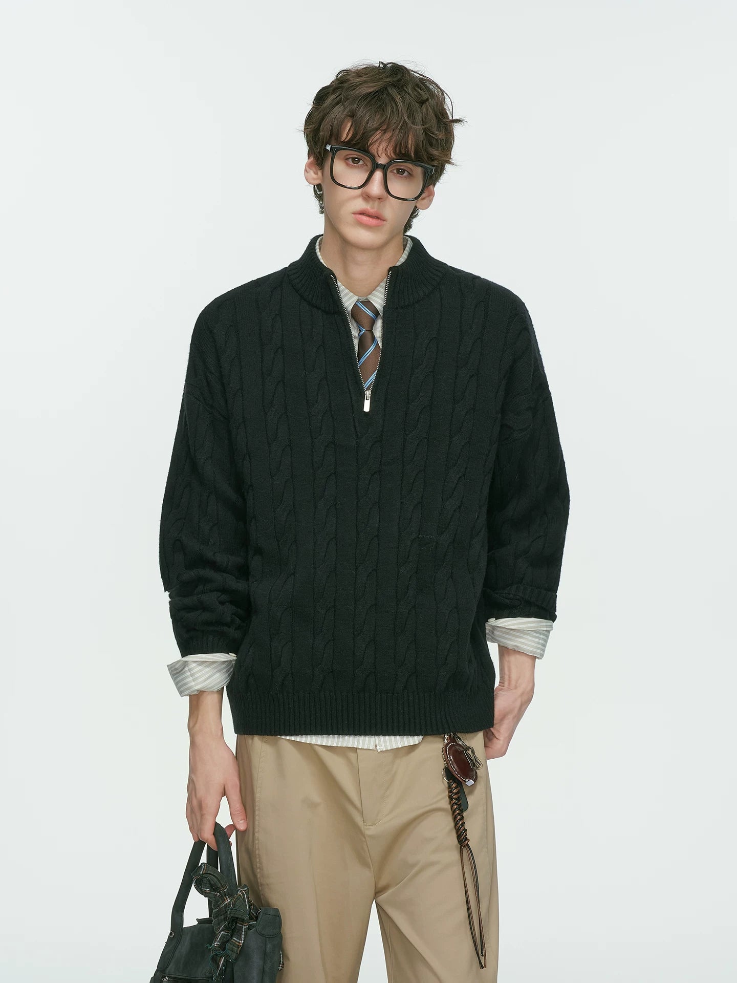 Auburn Studio Cable-Knit Half‑Zip Sweater
