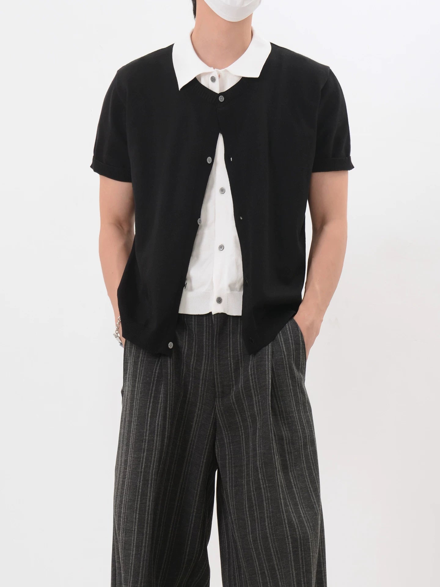 Layered Collar Knit Cardigan Shirt